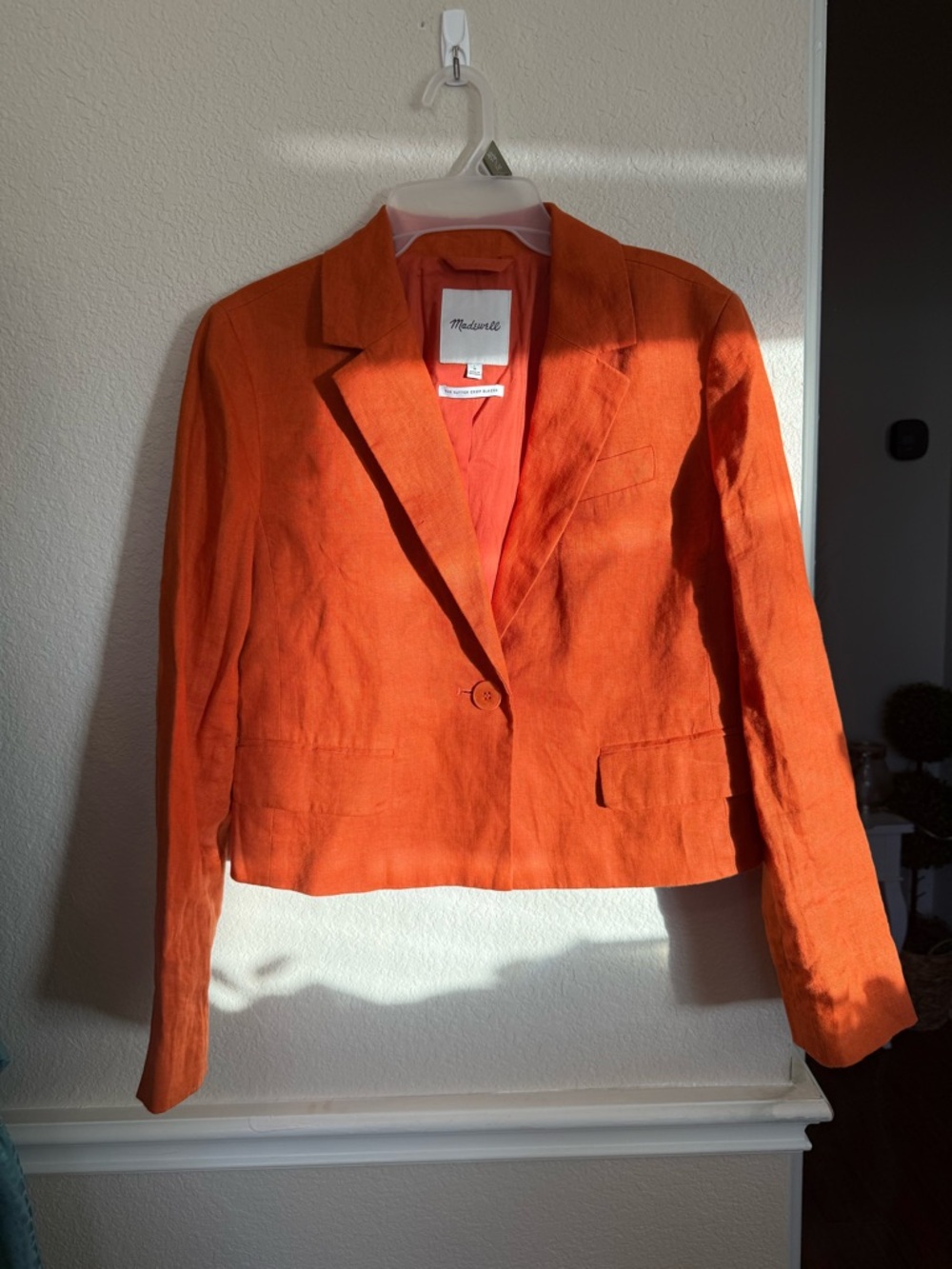Women's Orange Cropped Blazer Jacket madewell medium - Picture 2 of 15